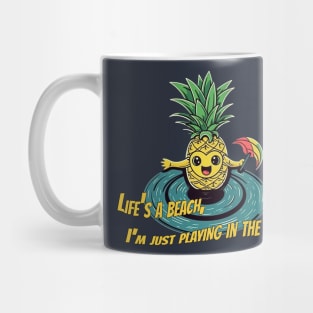 Pineapple Surfing on Vinyl Record" | Summer T-Shirt Design Mug